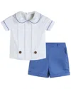 Lil Cactus Collared Top & Blue Button Short In Multi
