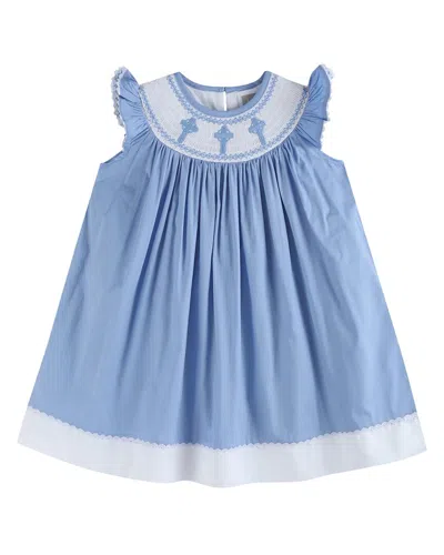 Lil Cactus Kids' Crosses Smocked Bishop Dress In Blue