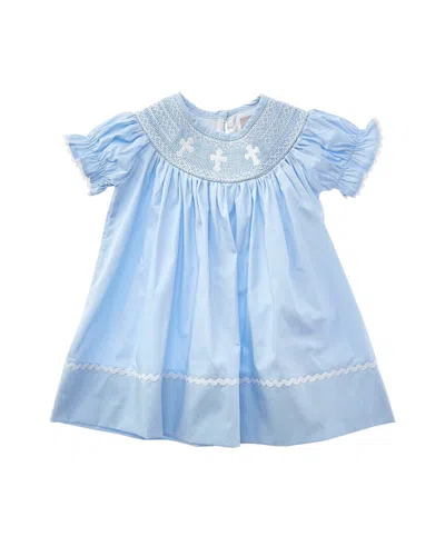Lil Cactus Kids' Crosses Smocked Bishop Dress In Blue