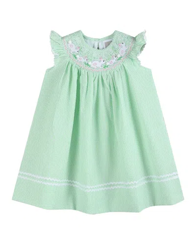 Lil Cactus Kids' Easter Bunny Smocked Bishop Dress In Green