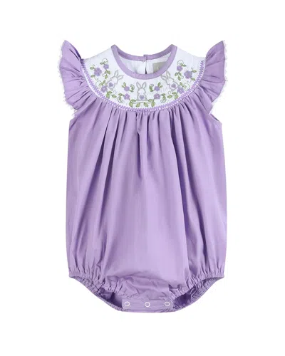 Lil Cactus Kids' Easter Bunny Smocked Flutter Romper In Purple