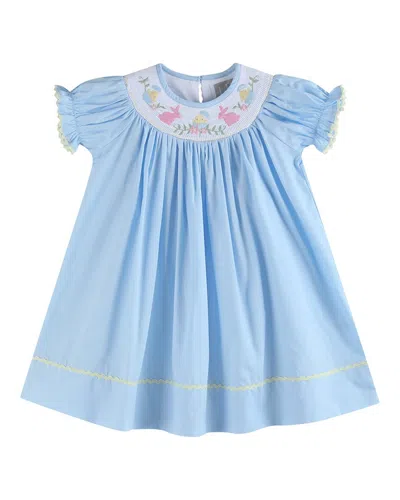 Lil Cactus Kids' Easter Smocked Bishop Dress In Blue