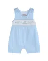 Lil Cactus Easter Smocked Shortall In Blue