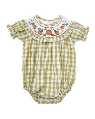 Lil Cactus Kids' Gingham Pumpkin Smocked Romper In Green