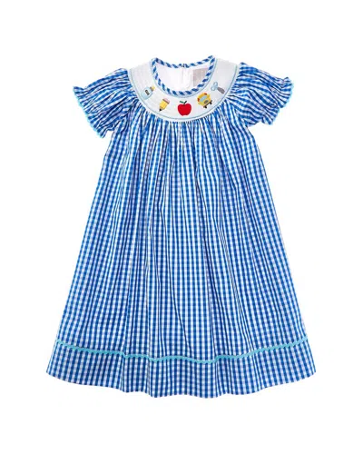 Lil Cactus Kids' Gingham School Smocked Bishop Dress In Blue