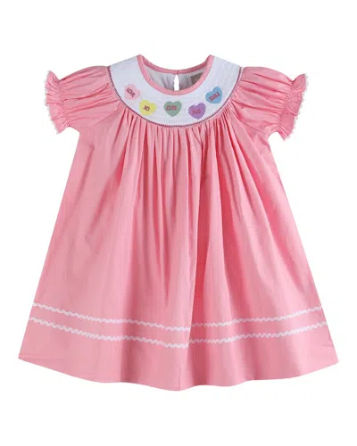 Lil Cactus Kids' Heart Smocked Bishop Dress In Pink