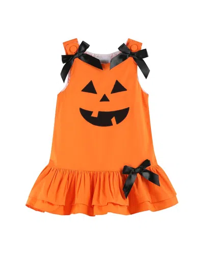 Lil Cactus Kids' Jack-o-lantern Pumpkin Halloween Ruffle Dress In Orange