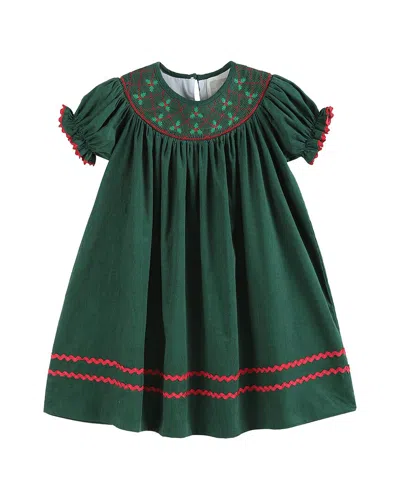 Lil Cactus Mistletoe Smocked Bishop Dress In Green