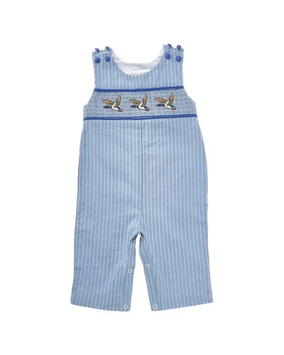 Lil Cactus Pinstripe Mallard Duck Smocked Overall In Blue