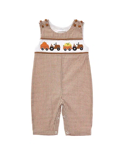 Lil Cactus Pumpkin & Corn Tractor Smocked Overall In Brown