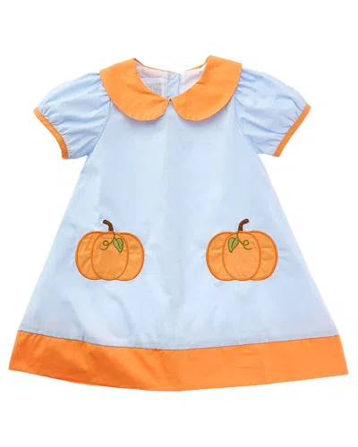 Lil Cactus Kids' Pumpkin Applique Collared Dress In Blue