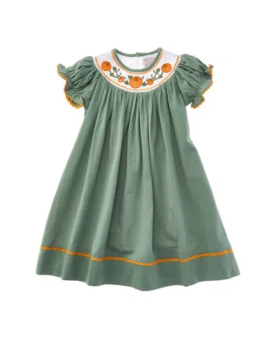 Lil Cactus Pumpkin Smocked Bishop Dress In Green