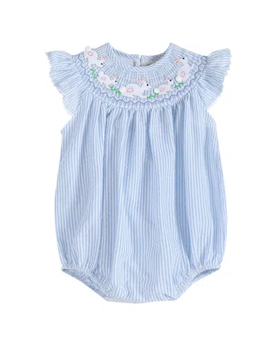 Lil Cactus Kids' Seersucker Bunny Smocked Flutter Romper In Blue