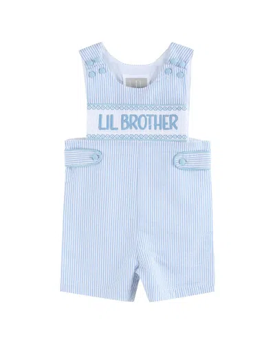 Lil Cactus Kids' Seersucker Lil Brother Smocked Jon Jon In Blue