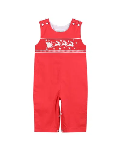 Lil Cactus Sleigh Smocked Overall In Red