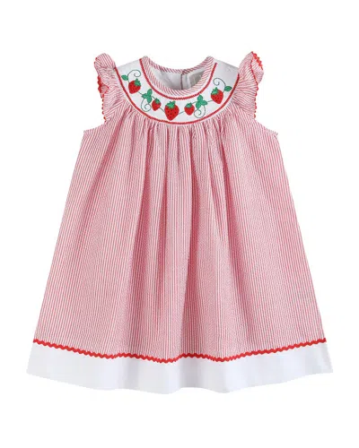Lil Cactus Smocked Bishop Dress In Red