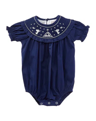 Lil Cactus Smocked Ruffle Romper In Blue