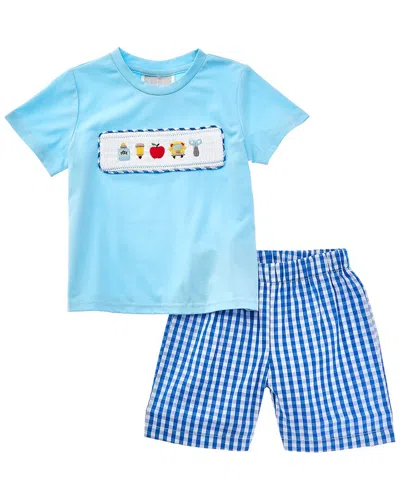 Lil Cactus Smocked School Shirt & Short Set In Blue