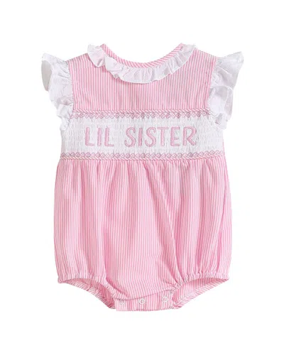 Lil Cactus Kids' Striped Lil Sister Smocked Romper In Pink