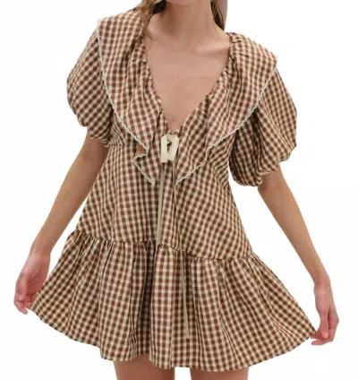 Lil Lemons By For Love And Lemons Gingerbread Gingham Mini Dress In Brown