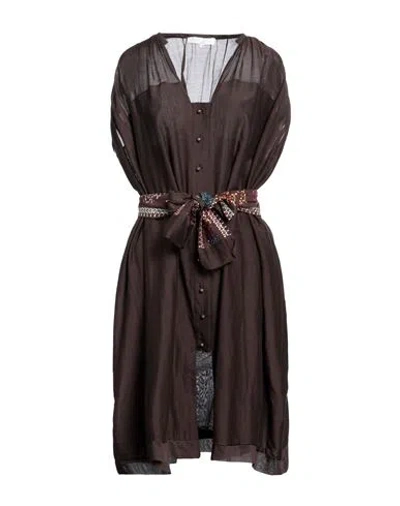 Lila Eugenie Lila-eugenie Woman Mini Dress Dark Brown Size M/l Cotton, Silk