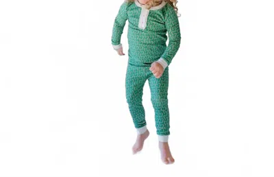 Lila + Hayes Kids' Alden Ruffled Pajama Set In Candy Cane Green