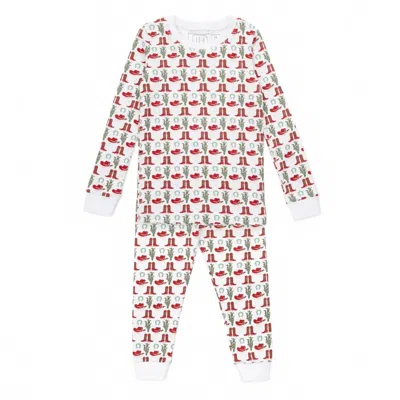 Lila + Hayes Kids' Girl's Grayson Pajama Pant Set In Cowboy Christmas In Multi