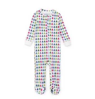 Lila + Hayes Kids' Girl's Parker Zipper Footed Pajama In Christmas Tree Bright In Multi