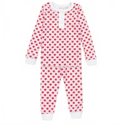 Lila + Hayes Kids' Girls' Pima Cotton Pajama Pant Set In Schoolhouse Apples Pink In Multi