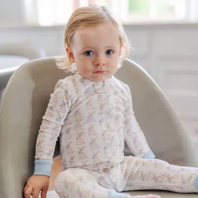 Lila + Hayes Kid's Cotton Zipper Pajama In Easter Bunnies Blue In White