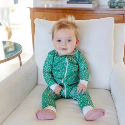 Lila + Hayes Kid's Parker Zipper Pajama In Candy Cane Green