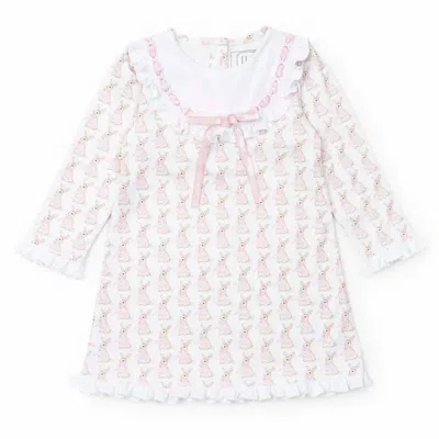 Lila + Hayes Kids' Emersyn Girls' Lace Trim Dress In Easter Bunnies Pink In White