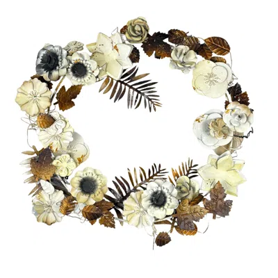 Lila Rasa Brown / Green / White Rustic White Wreath With Green Leaves In Multi