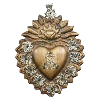 Lila Rasa Gold Blessed Mother Sacred Heart Ex-voto X 2 Pcs