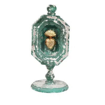 Lila Rasa Green / Gold Milagro Decoration With Stand Distressed Green -small In Multi