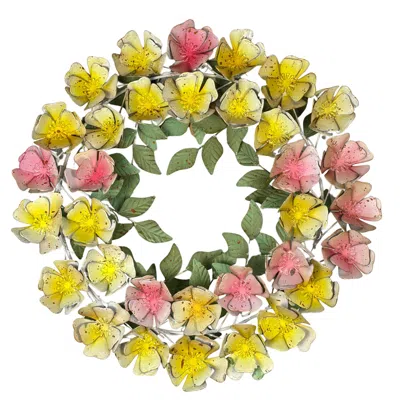Lila Rasa Green / Pink / Yellow Flower's And Leave Wall Wreath In Multi