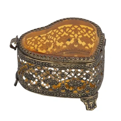Lila Rasa Orange / Gold Coeur Brass Filgree Casket - Amber
