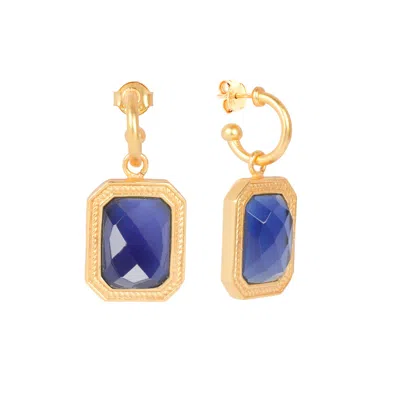 Lila Rasa Women's Blue / Gold Rectangular Blue Sapphire Crystal Hoops