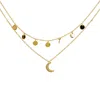 Lila Rasa Women's Celestial Double Layer Necklace Gold Crecent Cz Moon In Gold