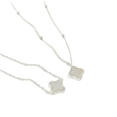 Lila Rasa Women's Clover Gift Set Silver Necklace & Bracelet Mother Of Pearl