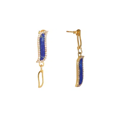 Lila Rasa Women's Gold / Blue Asymmetric Earrings - Lapis Lazuli Wave Symphony In Multi