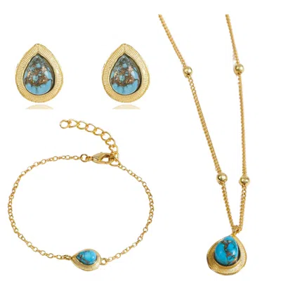 Lila Rasa Women's Gold / Blue Turquoise December Birthstone Attracts Luck, Peace & Protection. Jewellery Set N In Multi