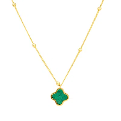 Lila Rasa Women's Gold / Green Clover Necklace Green Malachite For Hope Faith Luck & Love In Multi