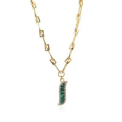 Lila Rasa Women's Gold / Green Link Necklace - Malachite Wave Symphony In Multi
