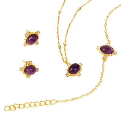 Lila Rasa Women's Gold / Purple Amethyst Cz February Birthstone Brings Good Luck, Stability & Intuition Jewell In Multi
