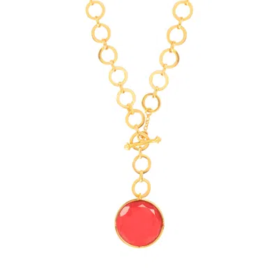 Lila Rasa Women's Gold / Red Dazzling Ruby Red Crystal With Loop Chain & T Lock