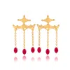 Lila Rasa Women's Gold / Red Ruby Bead Drop Earrings
