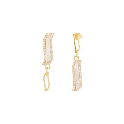 Lila Rasa Women's Gold / White Asymmetric Earrings - Mother Of Pearl Wave Symphony In Multi