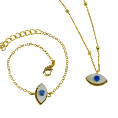Lila Rasa Women's Gold / White Evil Eye Mother Of Pearl Jewellery Set In Multi
