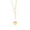 Lila Rasa Women's Gold / White Paperclip Pearl & Heart Drop Necklace
